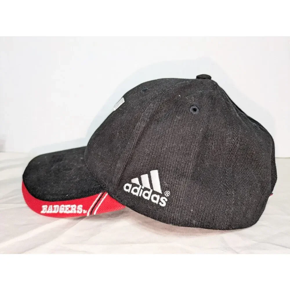 Wisconsin Badgers NCAA Adidas Embroidered Team Logo Red Black Adjustable Cap Hat - Picture 4 of 7